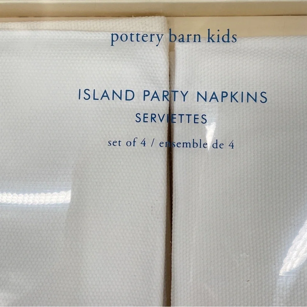 Pottery Barn Kids Island Party White Napkins 4 Embroidered Designs NWT